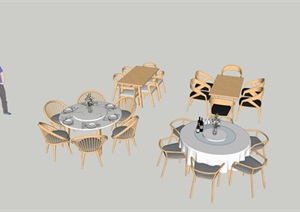精品木质桌椅组合SU(草图大师)模型