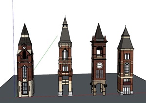 英式钟楼造型SU(草图大师)模型4种