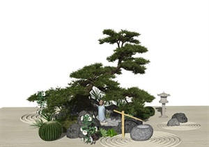 新中式 庭院景观 景观树 石头景观小品SU(草图大师)模型