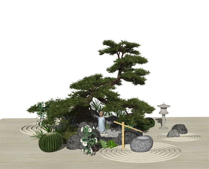 新中式 庭院景观 景观树 石头景观小品su模型(2)