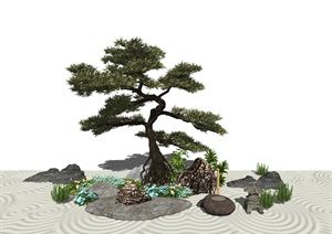 新中式景观小品 庭院景观 石头SU(草图大师)模型9