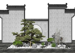 新中式 庭院景观 景墙景观树 绿植景观小品SU(草图大师)模型