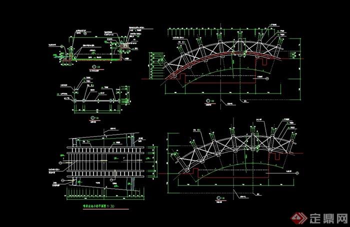 详细的木质园桥桥汀设计cad施工图