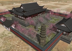 某市鹿苑寺建筑方案模型