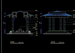 详细的完整亭子素材节点设计cad施工图