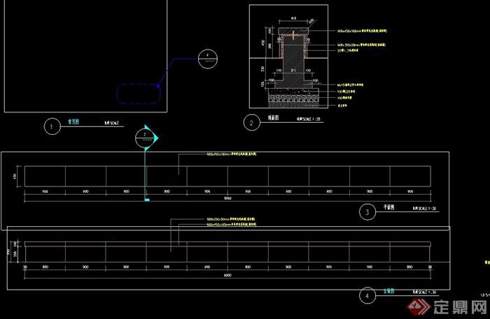 详细的完整长条座凳cad施工详图