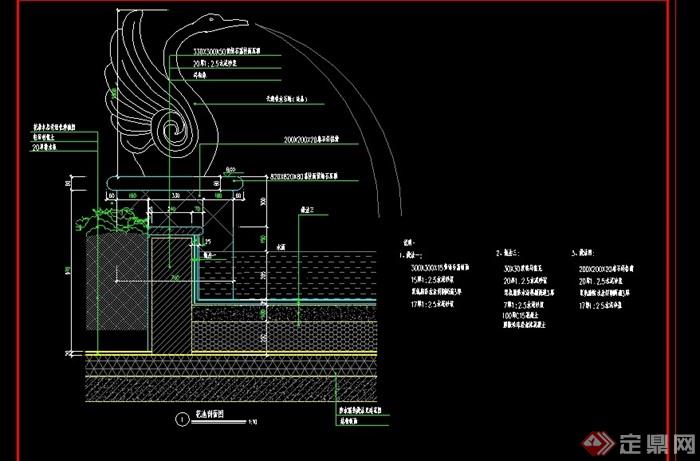 详细的雕塑天鹅喷水素材cad施工图