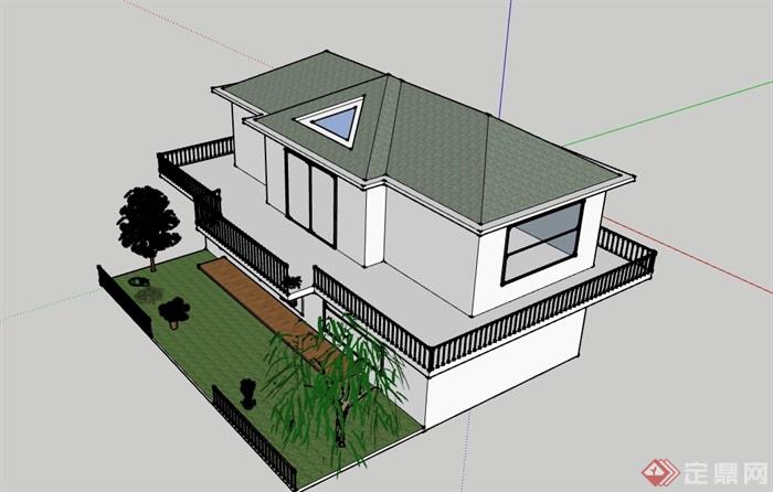 两层小型家庭式休闲别墅SU模型