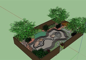 详细的现代小型花园的SU(草图大师)模型
