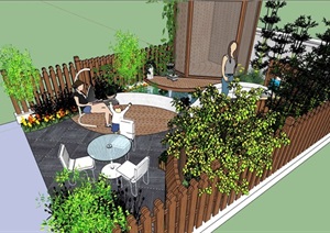 完整的独特详细庭院景观设计SU(草图大师)模型