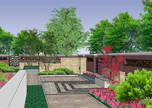 完整的详细独特别墅庭院景观设计SU(草图大师)模型