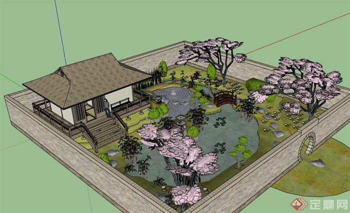 完整的详细日式小花园的SU模型