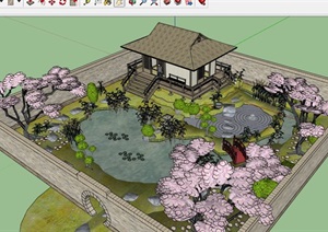 完整的详细日式小花园的SU(草图大师)模型
