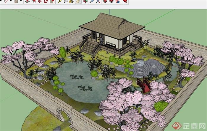 完整的详细日式小花园的SU模型