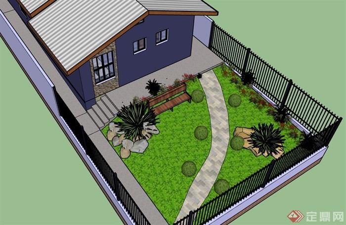 欧式住宅平房小庭院设计SU模型