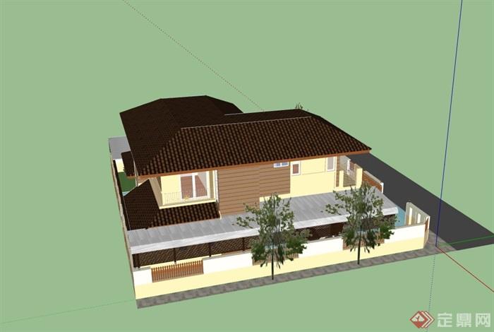 欧式庭院别墅详细建筑设计SU模型