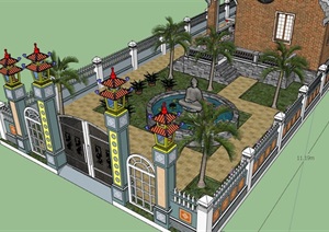 欧式别墅完整的庭院景观SU(草图大师)模型