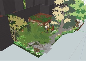 整体详细的完整庭院景观SU(草图大师)模型