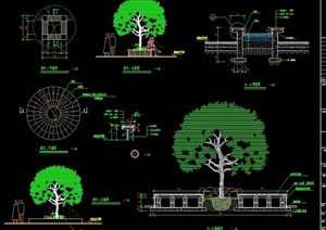 完整的详细现代园林景观树池设计cad施工图