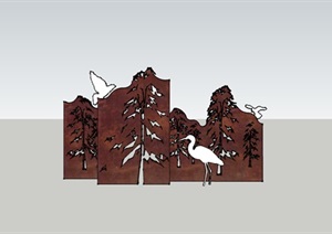 现代风格耐候板生态树小品SU(草图大师)模型